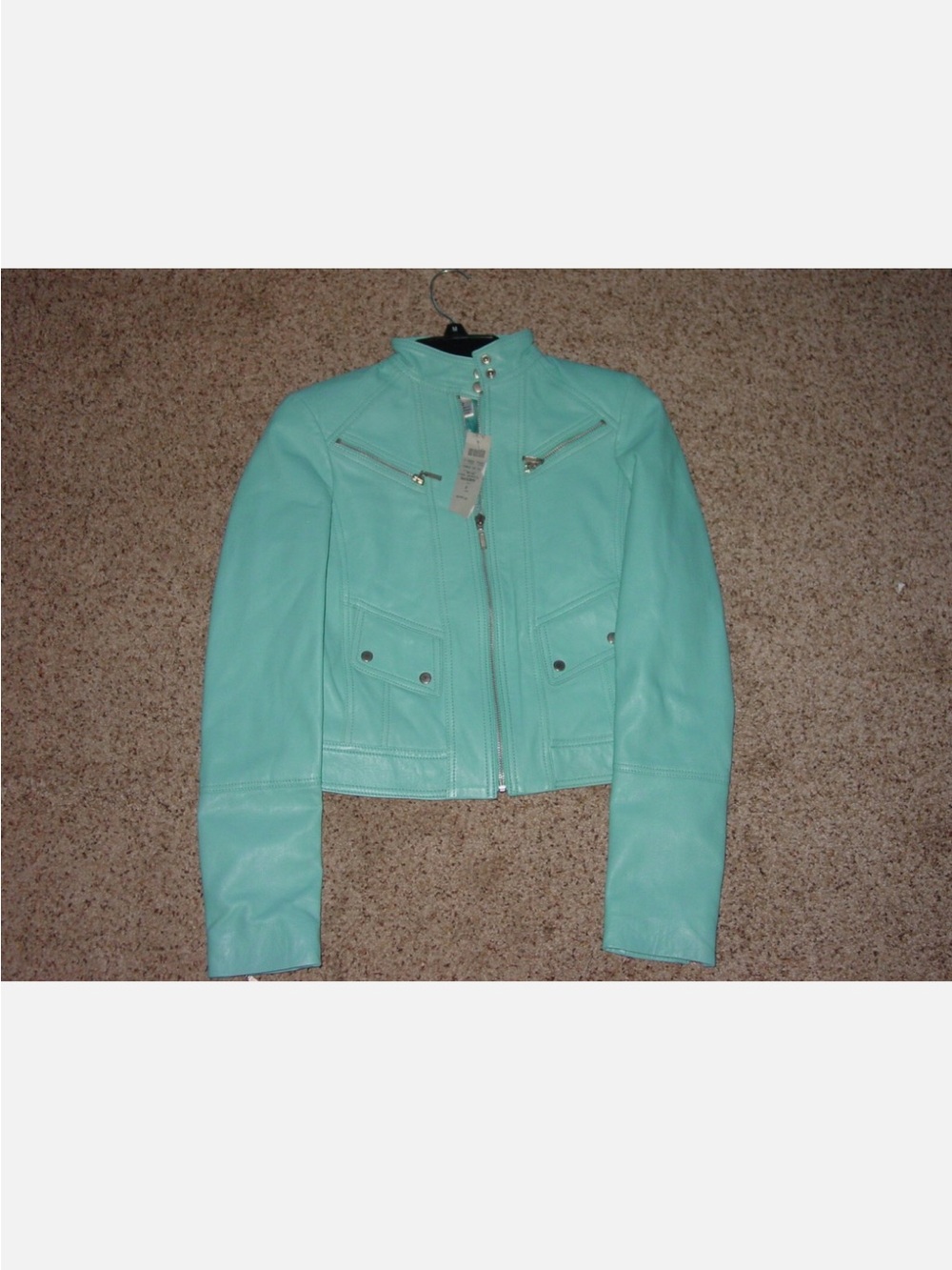 Sky blue cache leather jacket